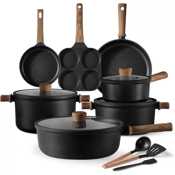 imageCAROTE Nonstick Pots and PansCookware Set 16pcs Kitchen Cooking Sets 16pcs Pots and Pans Set Non StickBlack