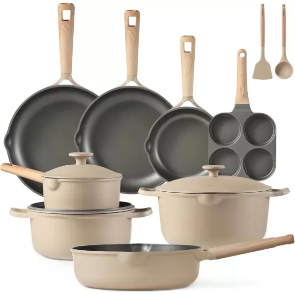 imageCAROTE Pots and Pans Set Non Stick 16Pcs Kitchen Cookware Set Stackable Induction Cookware Pot and Pan set Pans for Cooking Taupe GraniteCoffee
