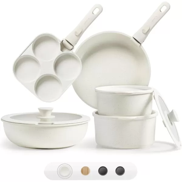 imageCAROTE Pots and Pans Set Non Stick Cookware Sets 11pcs Kitchen Set OvenFridge Safe Space Saving Pots Set Nonstick Set with Versatile RemovableDetachable Handle Induction RV Set Cream WhiteWhite
