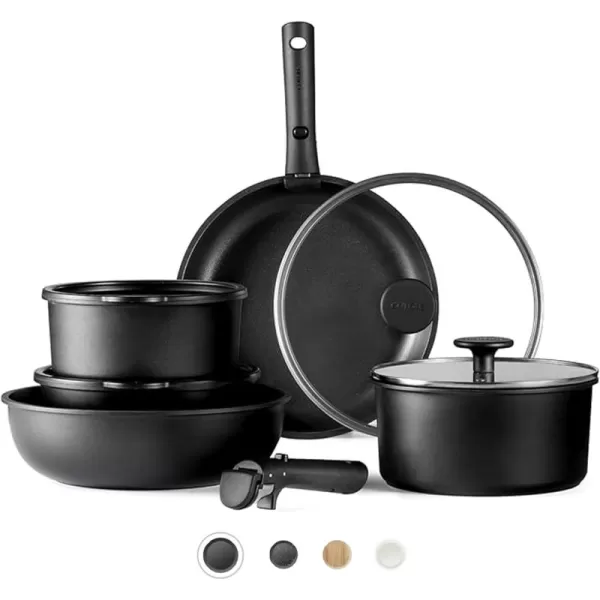 imageCAROTE Pots and Pans Set Non Stick Cookware Sets 11pcs Kitchen Set OvenFridge Safe Space Saving Pots Set Nonstick Set with Versatile RemovableDetachable Handle Induction RV Set Cream WhiteJet Black