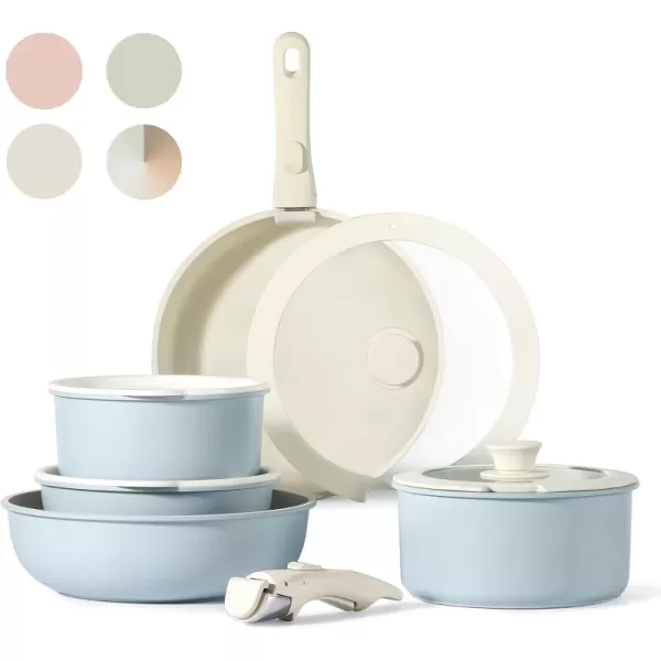 imageCAROTE Pots and Pans Set Non Stick Cookware Sets 11pcs Kitchen Set OvenFridge Safe Space Saving Pots Set Nonstick Set with Versatile RemovableDetachable Handle Induction RV Set Wave BlueBlue