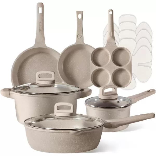 imageCAROTE Pots and Pans Set Nonstick Cookware Set Detachable Handle 11pcs Kitchen Cookware Sets Non Stick with Removable Handle Induction RV Cookware Set Oven Safe Taupe13pcs taupe set