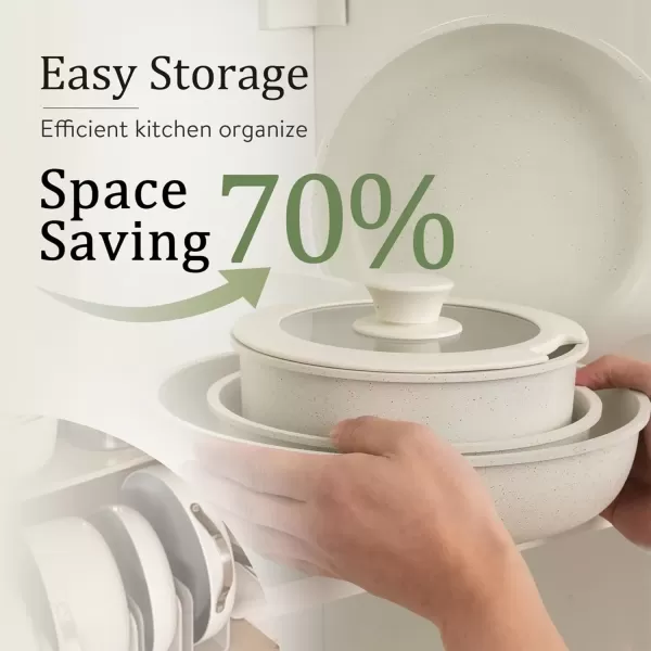 imageCAROTE 24pcs Detachable Handle Pots and Pan Set Nonstick Induction Cookware Removable Handle Kitchen Cookware Set RV Oven Safe Cookware Kitchen Cookware Set Non Stick Cream White