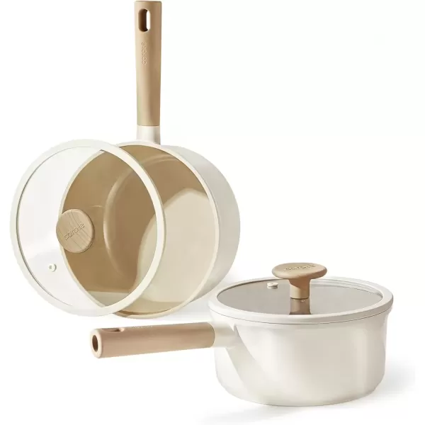 imageCAROTE 2QT4QT Ceramic Saucepan Set with Lid Nonstick Sauce Pans Dishwasher Safe Large Kitchen Pots Nonstick Cooking Pot Sauce Pan Set with 4 pcs for Kitchen Induction Pot PFOA FreeCream Ceramic