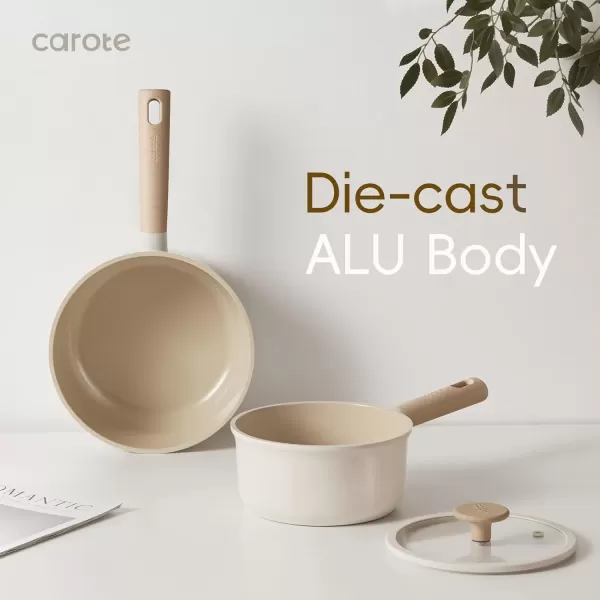 imageCAROTE 2QT4QT Ceramic Saucepan Set with Lid Nonstick Sauce Pans Dishwasher Safe Large Kitchen Pots Nonstick Cooking Pot Sauce Pan Set with 4 pcs for Kitchen Induction Pot PFOA FreeCream Ceramic