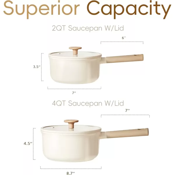 imageCAROTE 2QT4QT Ceramic Saucepan Set with Lid Nonstick Sauce Pans Dishwasher Safe Large Kitchen Pots Nonstick Cooking Pot Sauce Pan Set with 4 pcs for Kitchen Induction Pot PFOA FreeCream Ceramic