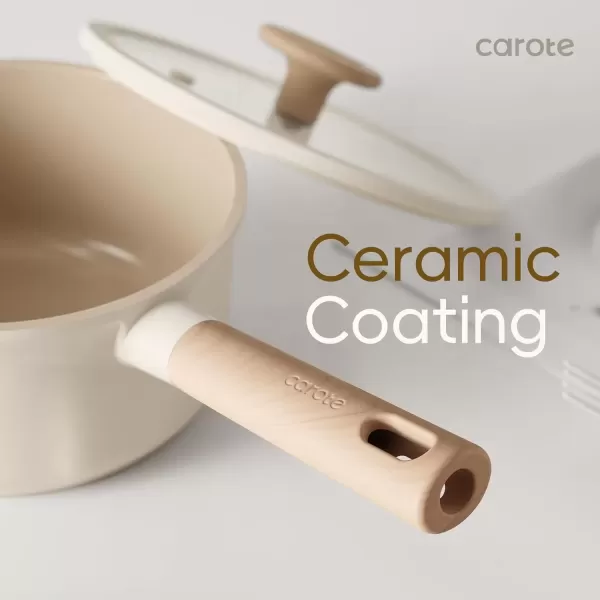 imageCAROTE 2QT4QT Ceramic Saucepan Set with Lid Nonstick Sauce Pans Dishwasher Safe Large Kitchen Pots Nonstick Cooking Pot Sauce Pan Set with 4 pcs for Kitchen Induction Pot PFOA FreeCream Ceramic
