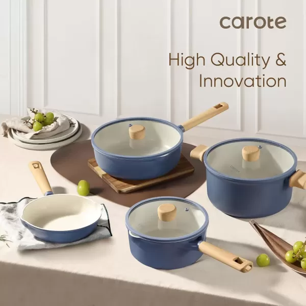 imageCAROTE 15Pcs Pots and Pans Set Non Stick Kitchen Cookware Sets Nonstick Blue Cookware sets Frying Pan and Pot Set Kitchen Induction Large CapacityBlue