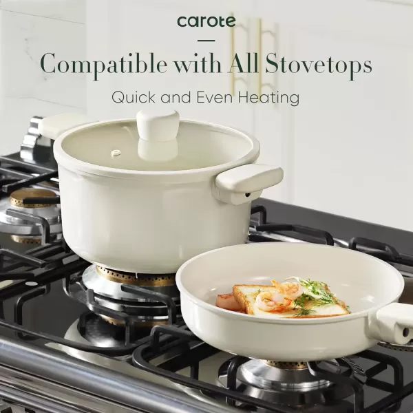 imageCAROTE 18Pcs Ceramic Pots and Pans Set Non Stick Healthy Cookware Set PFASPFOA Free Kitchen Cooking Set with Frying Pans Cream White