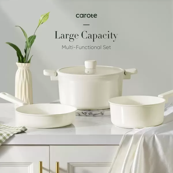 imageCAROTE 18Pcs Ceramic Pots and Pans Set Non Stick Healthy Cookware Set PFASPFOA Free Kitchen Cooking Set with Frying Pans Cream White