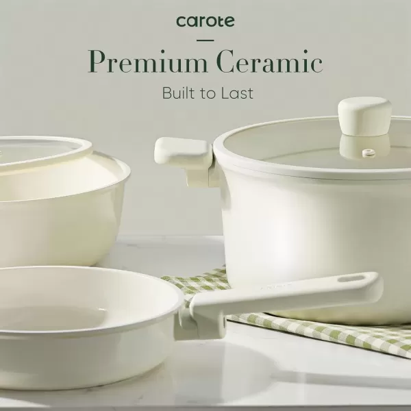 imageCAROTE 18Pcs Ceramic Pots and Pans Set Non Stick Healthy Cookware Set PFASPFOA Free Kitchen Cooking Set with Frying Pans Cream White
