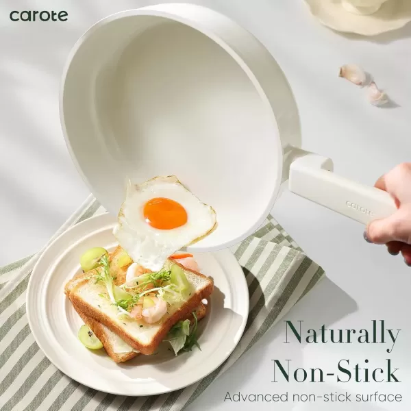 imageCAROTE 18Pcs Ceramic Pots and Pans Set Non Stick Healthy Cookware Set PFASPFOA Free Kitchen Cooking Set with Frying Pans Cream White