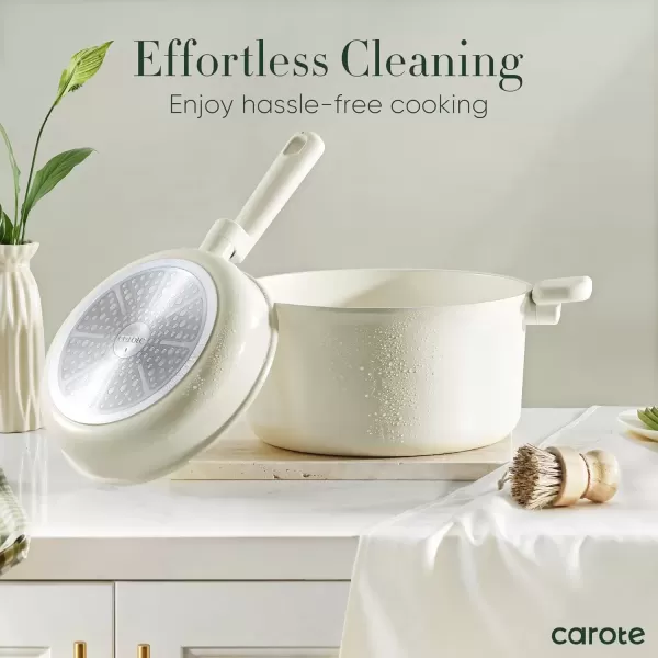 imageCAROTE 18Pcs Ceramic Pots and Pans Set Non Stick Healthy Cookware Set PFASPFOA Free Kitchen Cooking Set with Frying Pans Cream White