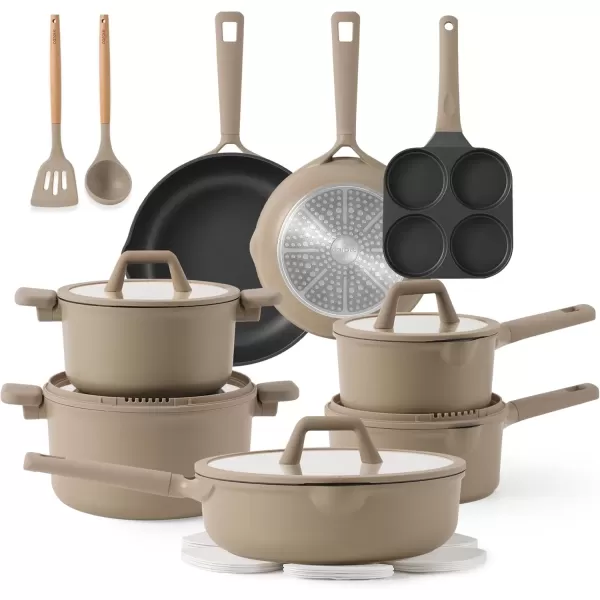imageCAROTE 19pcs Nonstick Cookware Sets Pots and Pans Set Non StickRosy Brown Kitchen Cooking SetPremium Induction Cookware Frying pan Large Capacity Granite PurpleBrown