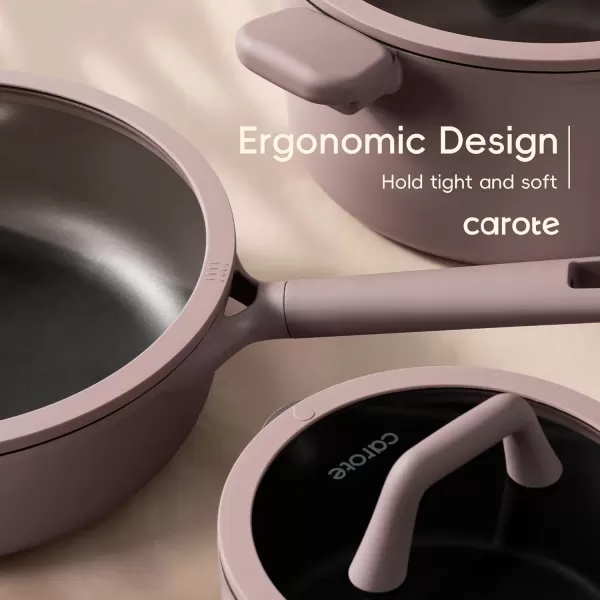 imageCAROTE 19pcs Nonstick Cookware Sets Pots and Pans Set Non StickRosy Brown Kitchen Cooking SetPremium Induction Cookware Frying pan Large Capacity Granite PurpleRosy Brown