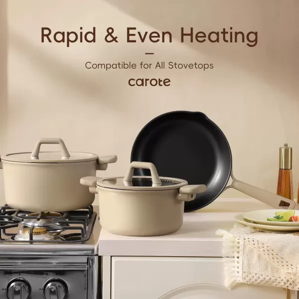 imageCAROTE 19pcs Nonstick Cookware Sets Pots and Pans Set Non StickRosy Brown Kitchen Cooking SetPremium Induction Cookware Frying pan Large Capacity Granite PurpleBrown