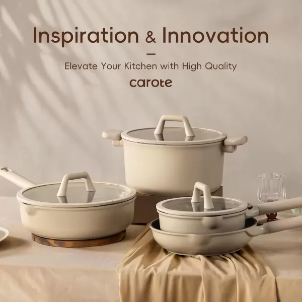 imageCAROTE 19pcs Nonstick Cookware Sets Pots and Pans Set Non StickRosy Brown Kitchen Cooking SetPremium Induction Cookware Frying pan Large Capacity Granite PurpleBrown