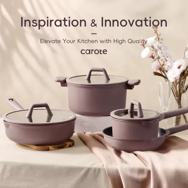 imageCAROTE 19pcs Nonstick Cookware Sets Pots and Pans Set Non StickRosy Brown Kitchen Cooking SetPremium Induction Cookware Frying pan Large Capacity Granite PurpleRosy Brown