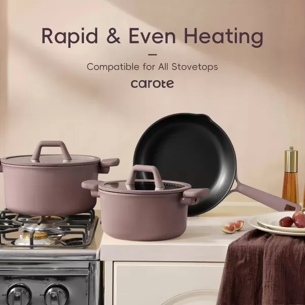 imageCAROTE 19pcs Nonstick Cookware Sets Pots and Pans Set Non StickRosy Brown Kitchen Cooking SetPremium Induction Cookware Frying pan Large Capacity Granite PurpleRosy Brown