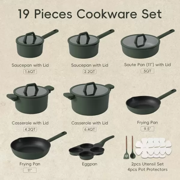 imageCAROTE 19pcs Nonstick Cookware Sets Pots and Pans Set Non StickRosy Brown Kitchen Cooking SetPremium Induction Cookware Frying pan Large Capacity Granite PurpleGreen