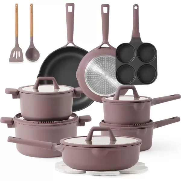 imageCAROTE 19pcs Nonstick Cookware Sets Pots and Pans Set Non StickRosy Brown Kitchen Cooking SetPremium Induction Cookware Frying pan Large Capacity Granite PurpleRosy Brown