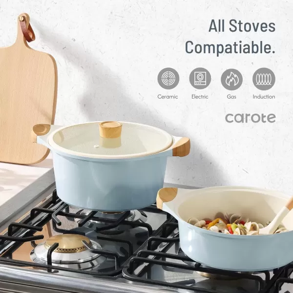 imageCAROTE Ceramic Pots and Pans Set Cookware Set 7 Piece Nontoxic Healthy Non Stick Cooking Set Cooking SetInduction Cookware Dishwasher SafeBlue