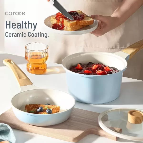 imageCAROTE Ceramic Pots and Pans Set Cookware Set 7 Piece Nontoxic Healthy Non Stick Cooking Set Cooking SetInduction Cookware Dishwasher SafeBlue