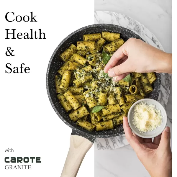 imageCAROTE Ceramic Pots and Pans Set Cookware Set 7 Piece Nontoxic Healthy Non Stick Cooking Set Cooking SetInduction Cookware Dishwasher SafeClassic Black
