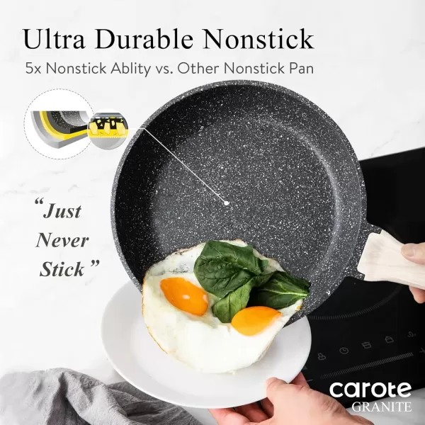 imageCAROTE Ceramic Pots and Pans Set Cookware Set 7 Piece Nontoxic Healthy Non Stick Cooking Set Cooking SetInduction Cookware Dishwasher SafeClassic Black