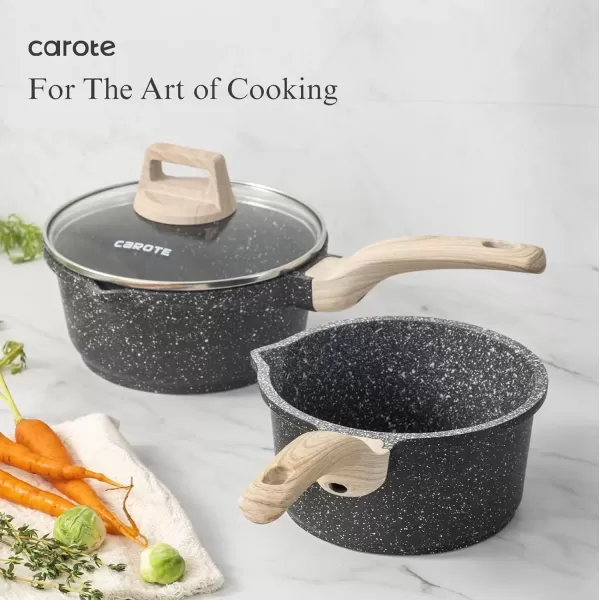 imageCAROTE Ceramic Pots and Pans Set Cookware Set 7 Piece Nontoxic Healthy Non Stick Cooking Set Cooking SetInduction Cookware Dishwasher SafeClassic Black