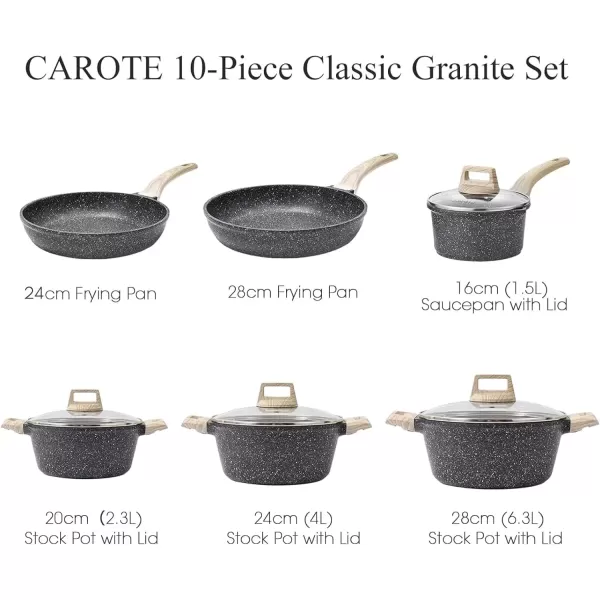 imageCAROTE Ceramic Pots and Pans Set Cookware Set 7 Piece Nontoxic Healthy Non Stick Cooking Set Cooking SetInduction Cookware Dishwasher SafeClassic Black