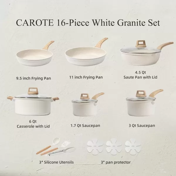 imageCAROTE Ceramic Pots and Pans Set Cookware Set 7 Piece Nontoxic Healthy Non Stick Cooking Set Cooking SetInduction Cookware Dishwasher SafeCream White