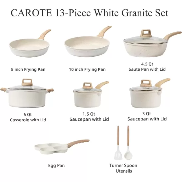 imageCAROTE Ceramic Pots and Pans Set Cookware Set 7 Piece Nontoxic Healthy Non Stick Cooking Set Cooking SetInduction Cookware Dishwasher SafeCream White