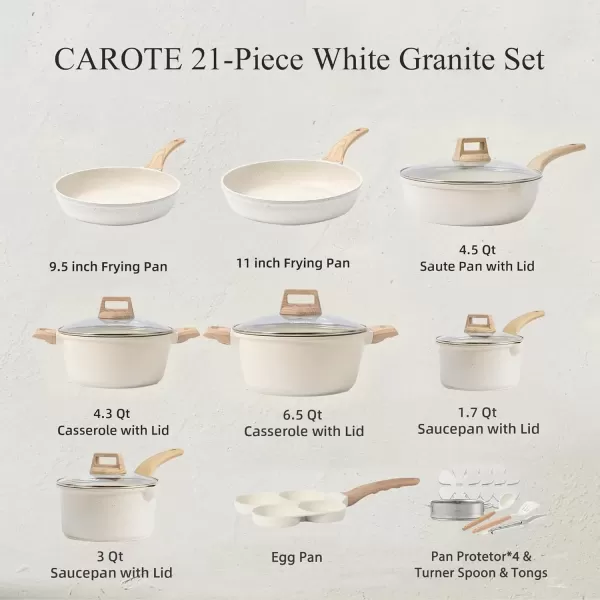imageCAROTE Ceramic Pots and Pans Set Cookware Set 7 Piece Nontoxic Healthy Non Stick Cooking Set Cooking SetInduction Cookware Dishwasher SafeCream White