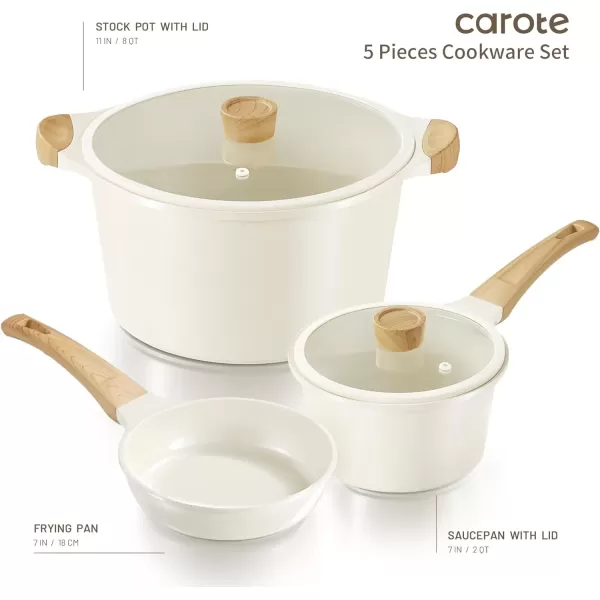 imageCAROTE Ceramic Pots and Pans Set Cookware Set 7 Piece Nontoxic Healthy Non Stick Cooking Set Cooking SetInduction Cookware Dishwasher SafeCream White