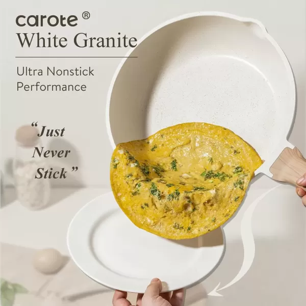 imageCAROTE Ceramic Pots and Pans Set Cookware Set 7 Piece Nontoxic Healthy Non Stick Cooking Set Cooking SetInduction Cookware Dishwasher SafeCream White