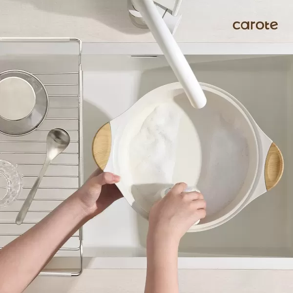 imageCAROTE Ceramic Pots and Pans Set Cookware Set 7 Piece Nontoxic Healthy Non Stick Cooking Set Cooking SetInduction Cookware Dishwasher SafeCream White