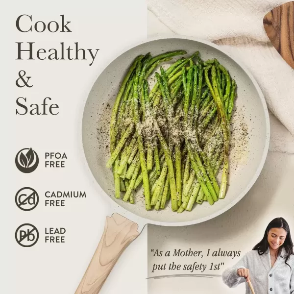 imageCAROTE Ceramic Pots and Pans Set Cookware Set 7 Piece Nontoxic Healthy Non Stick Cooking Set Cooking SetInduction Cookware Dishwasher SafeCream White