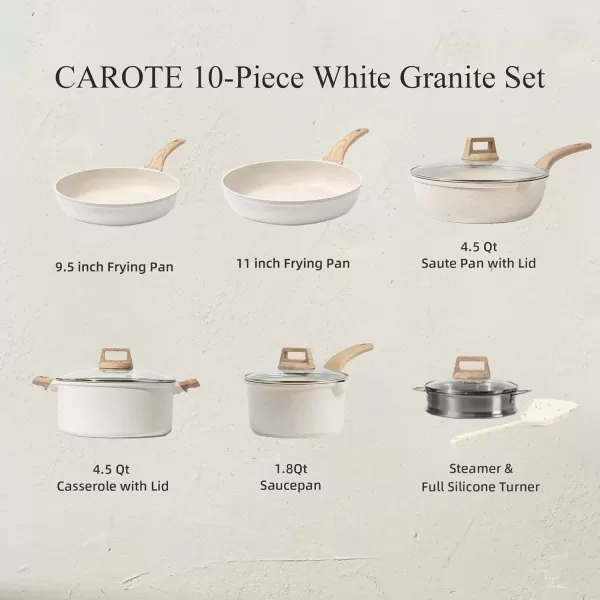 imageCAROTE Ceramic Pots and Pans Set Cookware Set 7 Piece Nontoxic Healthy Non Stick Cooking Set Cooking SetInduction Cookware Dishwasher SafeCream White