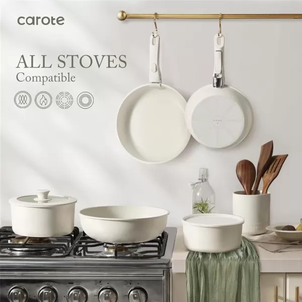imageCAROTE 23pcs Pots and Pans Set Non Stick Cookware Sets Kitchen Set OvenDishwasherFridge Safe Space Saving Pots Set Nonstick Set with Versatile Detachable Handle Induction RV Set Black23pcs Cream White