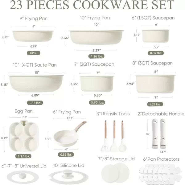 imageCAROTE 23pcs Pots and Pans Set Non Stick Cookware Sets Kitchen Set OvenDishwasherFridge Safe Space Saving Pots Set Nonstick Set with Versatile Detachable Handle Induction RV Set Black23pcs Cream White