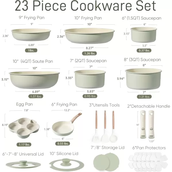 imageCAROTE 23pcs Pots and Pans Set Non Stick Cookware Sets Kitchen Set OvenDishwasherFridge Safe Space Saving Pots Set Nonstick Set with Versatile Detachable Handle Induction RV Set Black23pcs Sage Green