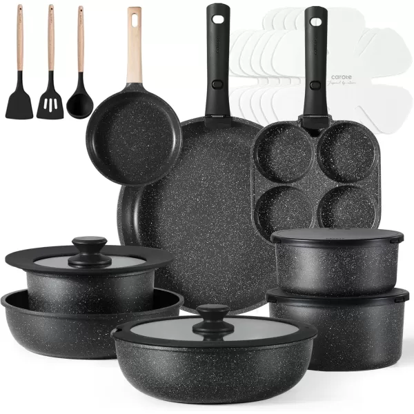 imageCAROTE 23pcs Pots and Pans Set Non Stick Cookware Sets Kitchen Set OvenDishwasherFridge Safe Space Saving Pots Set Nonstick Set with Versatile Detachable Handle Induction RV Set Black23pcs Midnight Black