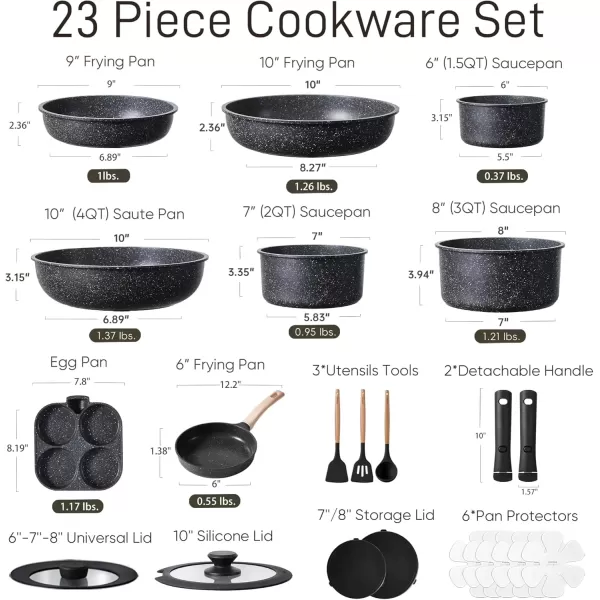imageCAROTE 23pcs Pots and Pans Set Non Stick Cookware Sets Kitchen Set OvenDishwasherFridge Safe Space Saving Pots Set Nonstick Set with Versatile Detachable Handle Induction RV Set Black23pcs Midnight Black