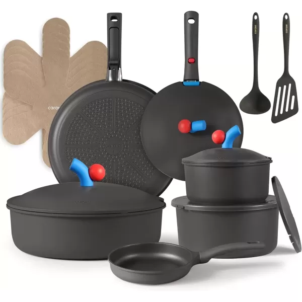 imageCAROTE 24pcs Pots and Pans Set Non Stick Nonstick Cookware Set OvenDishwasherFridge Safe Pots and Pans RV Safe Cookware Induction Kitchen Gift Set Detachable Handle Gray24pcs Gray Set