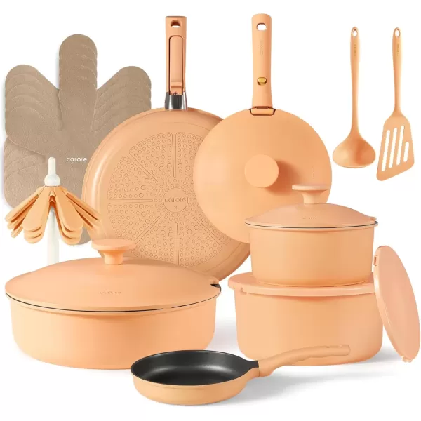 imageCAROTE 24pcs Pots and Pans Set Non Stick Nonstick Cookware Set OvenDishwasherFridge Safe Pots and Pans RV Safe Cookware Induction Kitchen Gift Set Detachable Handle Gray24pcs Peach Set