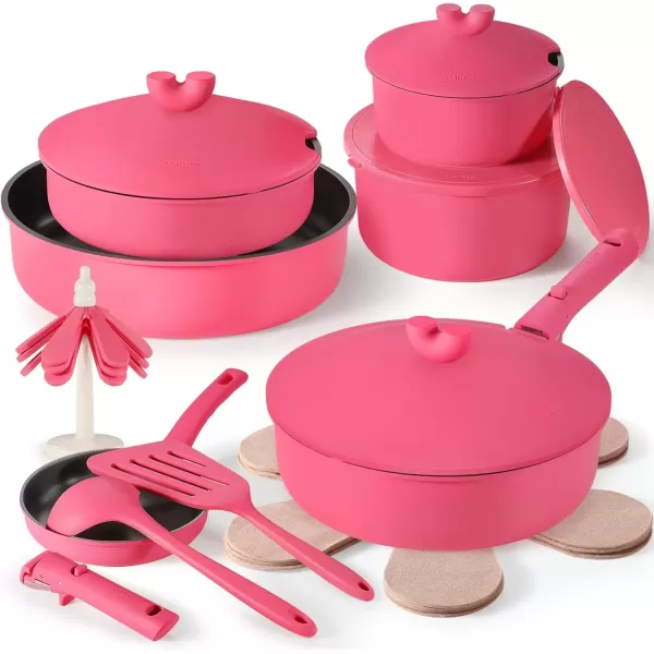 imageCAROTE 24pcs Pots and Pans Set Non Stick Nonstick Cookware Set OvenDishwasherFridge Safe Pots and Pans RV Safe Cookware Induction Kitchen Gift Set Detachable Handle Gray24pcs Pink Set