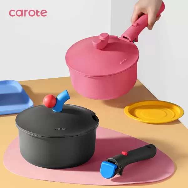 imageCAROTE 24pcs Pots and Pans Set Non Stick Nonstick Cookware Set OvenDishwasherFridge Safe Pots and Pans RV Safe Cookware Induction Kitchen Gift Set Detachable Handle Gray24pcs Pink Set