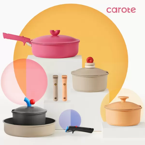 imageCAROTE 24pcs Pots and Pans Set Non Stick Nonstick Cookware Set OvenDishwasherFridge Safe Pots and Pans RV Safe Cookware Induction Kitchen Gift Set Detachable Handle Gray24pcs Pink Set