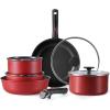 imageCAROTE Pots and Pans Set Non Stick Cookware Sets OvenFridge Safe Space Saving Pots Set 11pcs Kitchen Set Nonstick Set with Versatile RemovableDetachable Handle Induction RV Set Red and Black11pcs Cookware Set